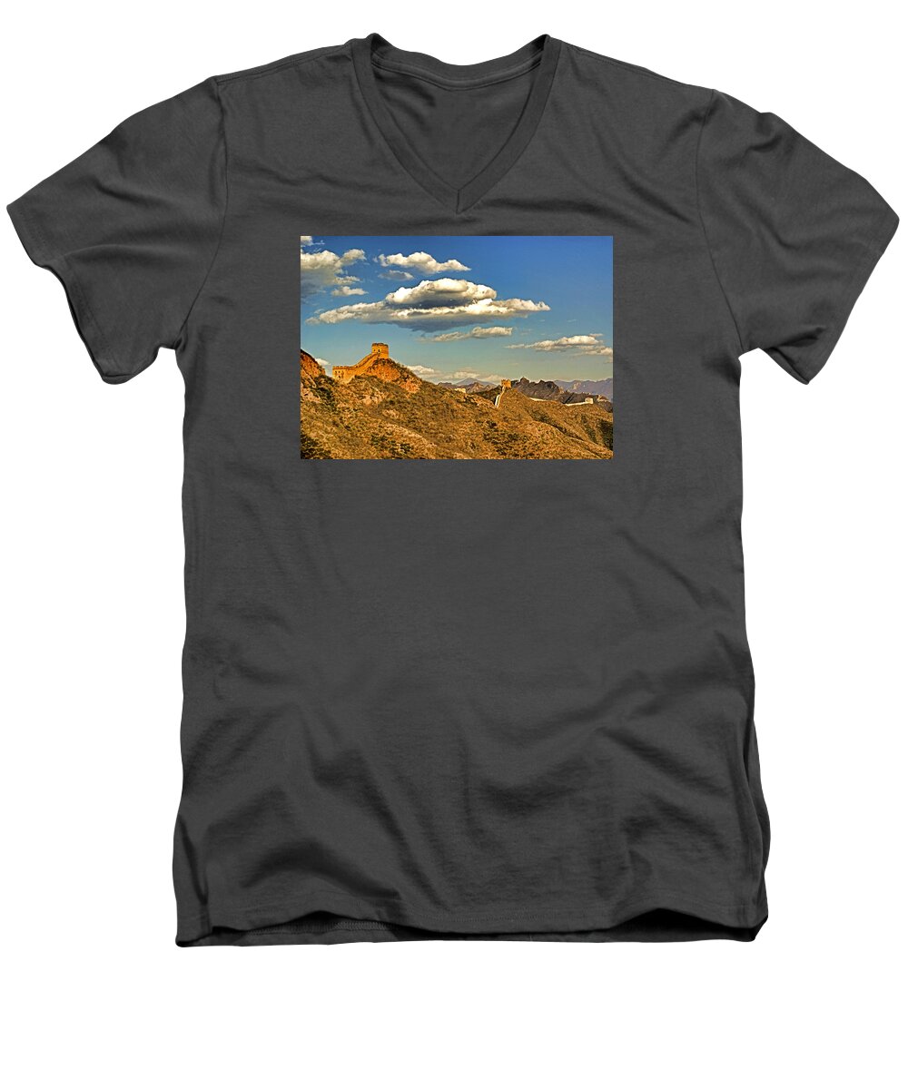 China Men's V-Neck T-Shirt featuring the photograph Clouds Over Great Wall by Dennis Cox