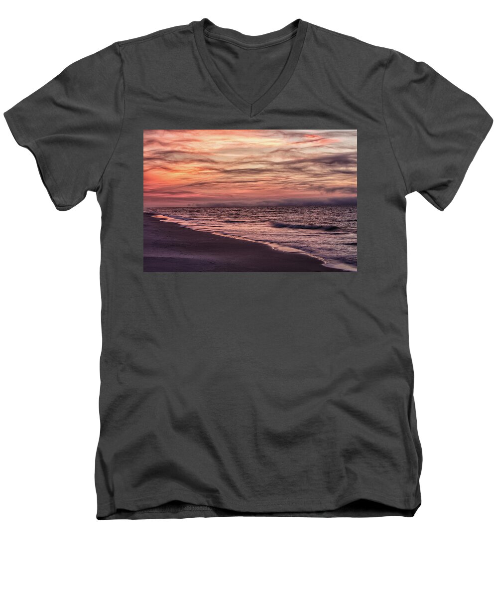 Alabama Men's V-Neck T-Shirt featuring the photograph Cloudy Sunrise at the Beach by John McGraw
