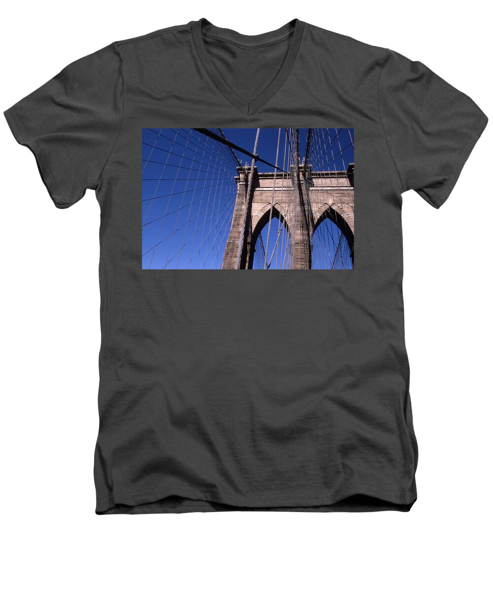 Landscape Brooklyn Bridge New York City Men's V-Neck T-Shirt featuring the photograph Cnrg0406 by Henry Butz