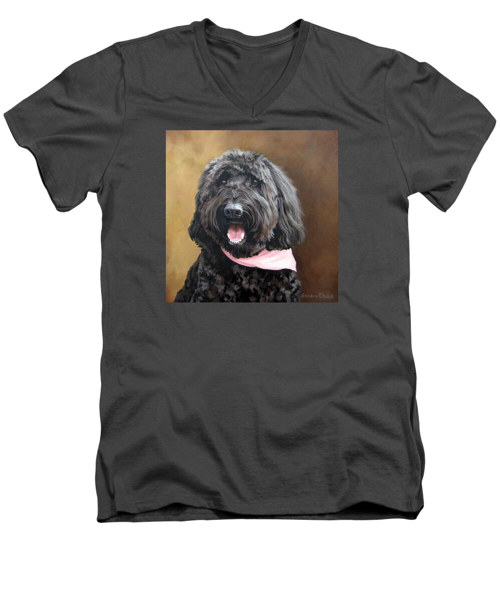 Dog Portrait Men's V-Neck T-Shirt featuring the painting Coal by Sandra Chase