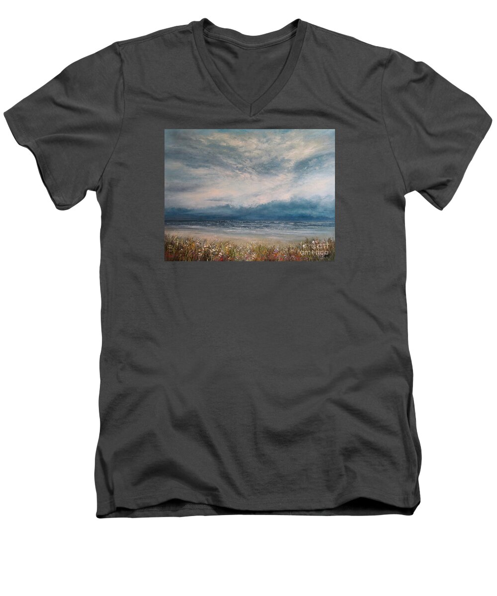 Seascape Men's V-Neck T-Shirt featuring the painting Coastal Beauty by Valerie Travers