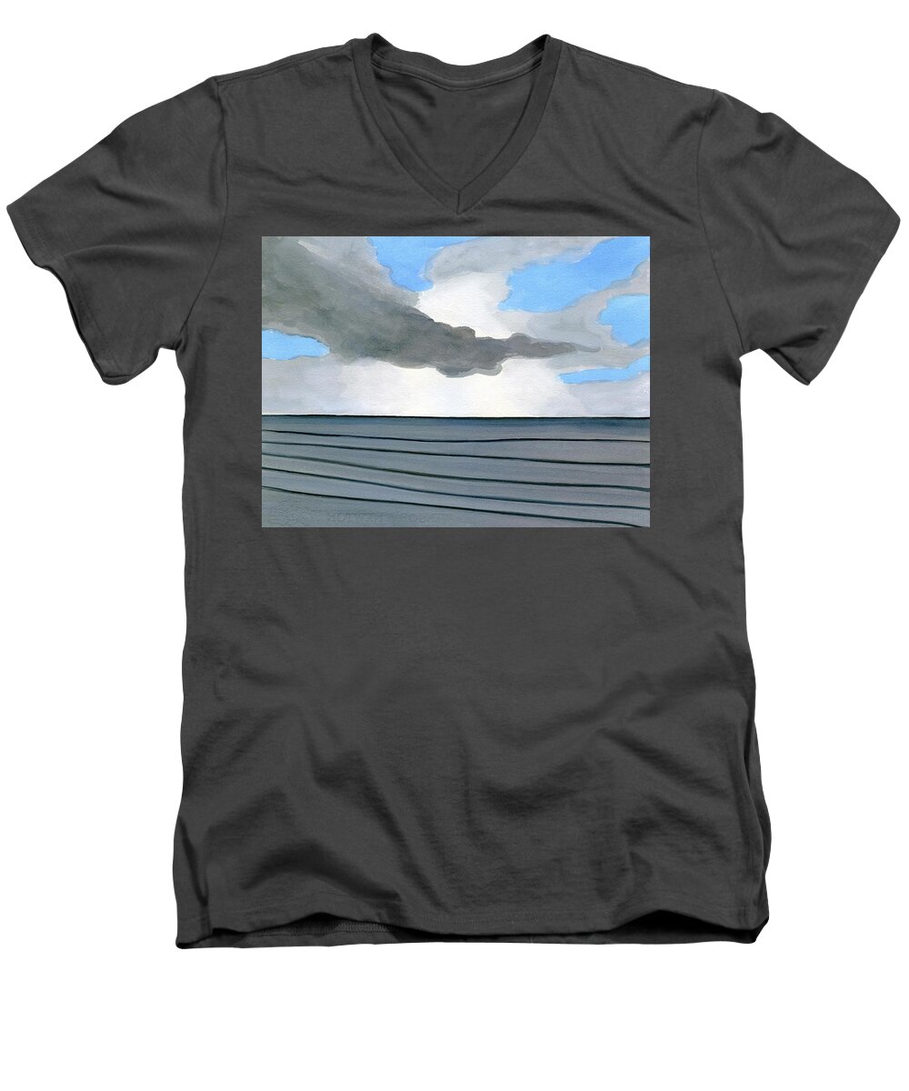 Beach Men's V-Neck T-Shirt featuring the painting Cocoa Beach Sunrise 2016 by Dick Sauer