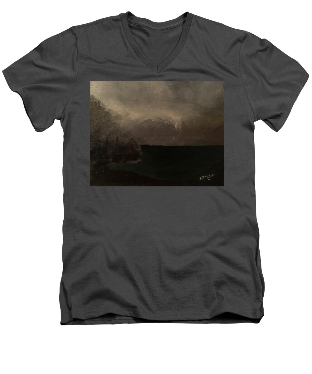Painting Men's V-Neck T-Shirt featuring the painting Cold Fog and Sea by Esperanza Creeger