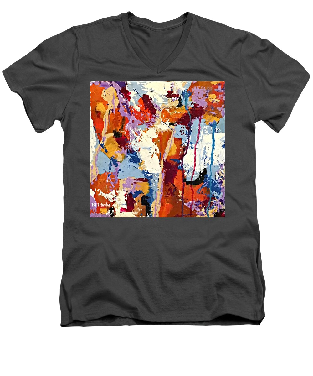 Abstract Men's V-Neck T-Shirt featuring the painting Color Storm by Mary Mirabal