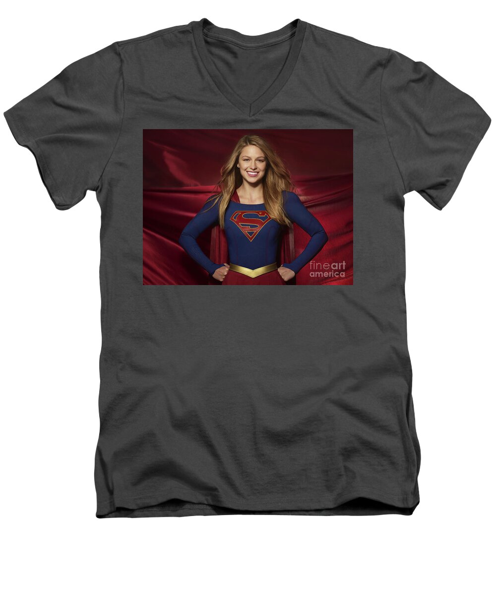 Supergirl Men's V-Neck T-Shirt featuring the photograph Colored Pencil study of Supergirl - Melissa Benoist by Doc Braham