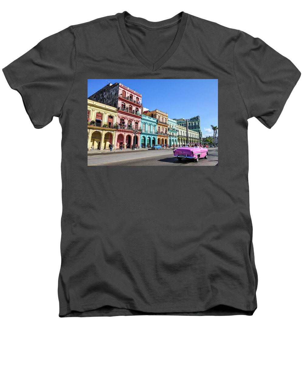 Caribbean Men's V-Neck T-Shirt featuring the photograph Colorful Havana by Joel Thai