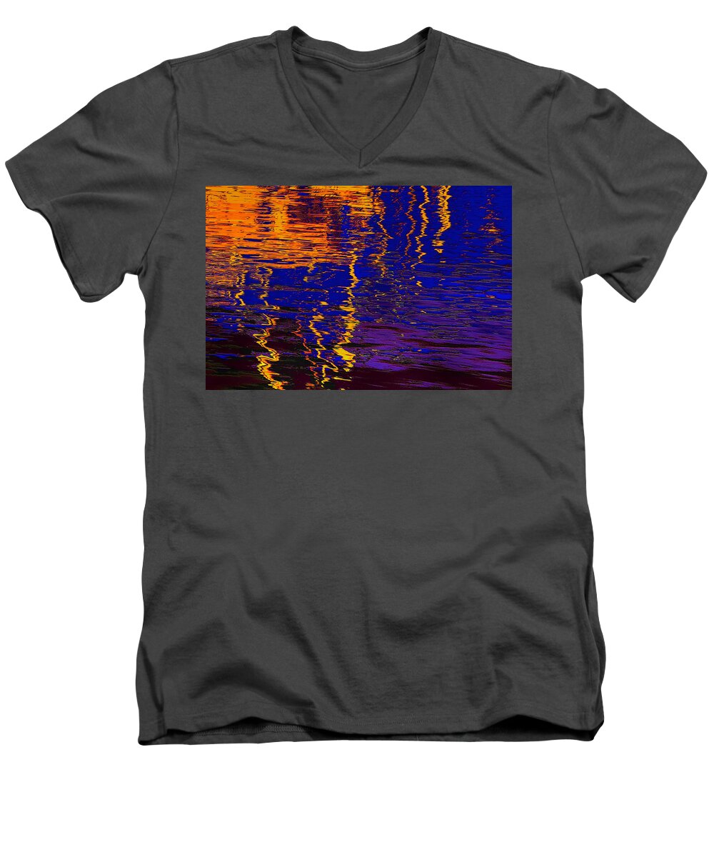 Abstract Men's V-Neck T-Shirt featuring the digital art Colorful ripple effect by Danuta Bennett