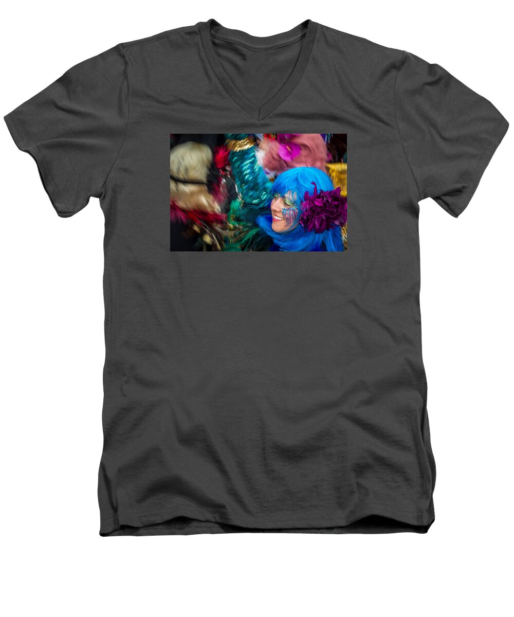 Louissiana Men's V-Neck T-Shirt featuring the photograph Colors of Carnival by Thomas Lavoie