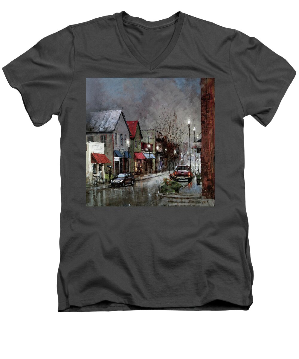 Columbia Nc Men's V-Neck T-Shirt featuring the painting Columbia Rain by Dan Nelson