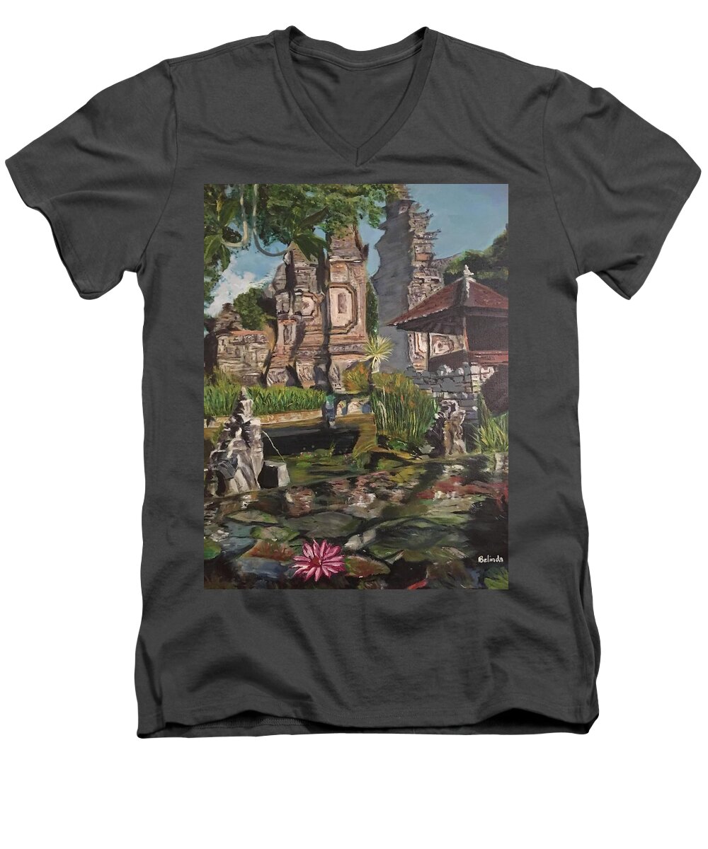 Bali Men's V-Neck T-Shirt featuring the painting Come into My World by Belinda Low