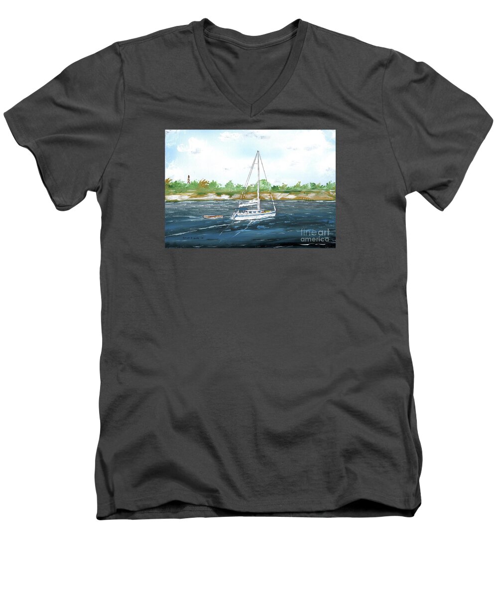 Sail Boat Men's V-Neck T-Shirt featuring the painting Coming Back To The Isle Of Palms by Patrick Grills
