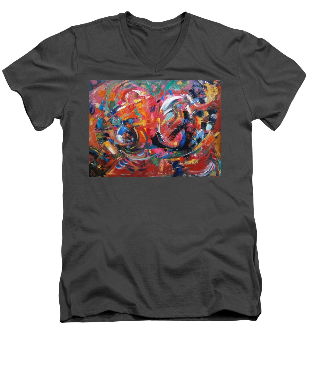 Commotion Men's V-Neck T-Shirt featuring the painting Committee Action by Gary Coleman