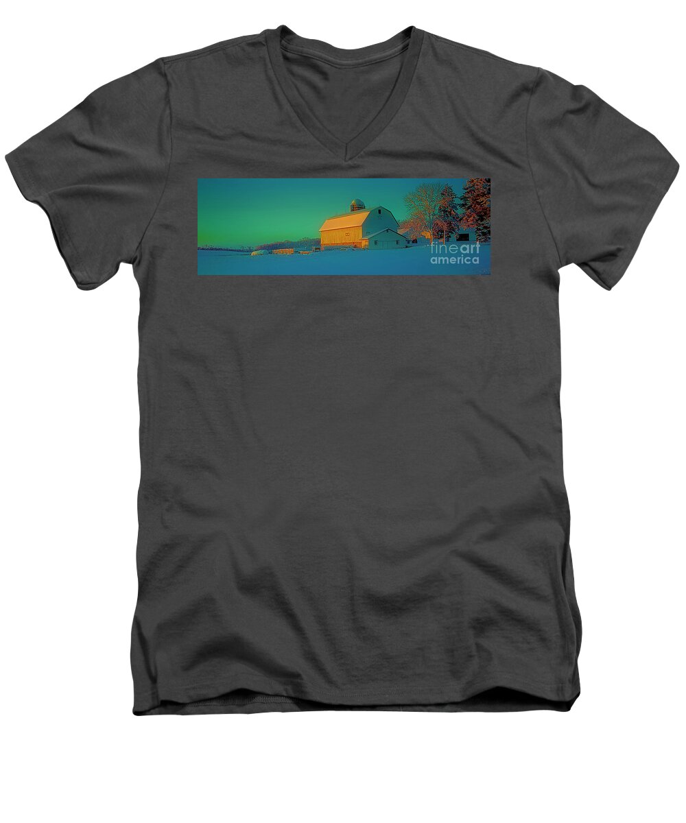 Conley Men's V-Neck T-Shirt featuring the photograph Conley Rd White Barn by Tom Jelen