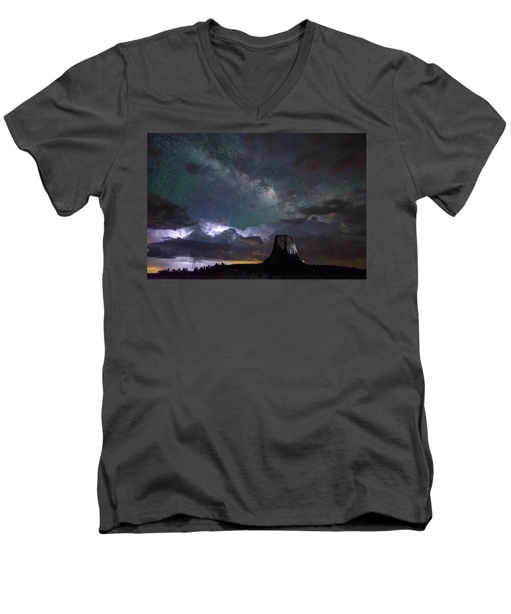 Devils Tower Men's V-Neck T-Shirt featuring the photograph Convergence I by Greni Graph