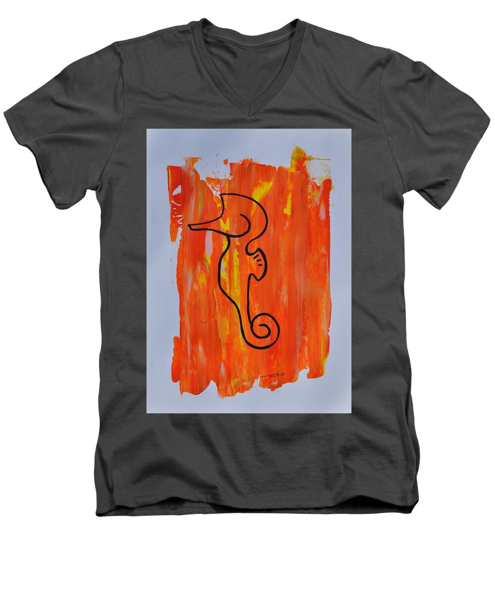 Seahorse Men's V-Neck T-Shirt featuring the painting Copycat seahorse 04/30 by Eduard Meinema