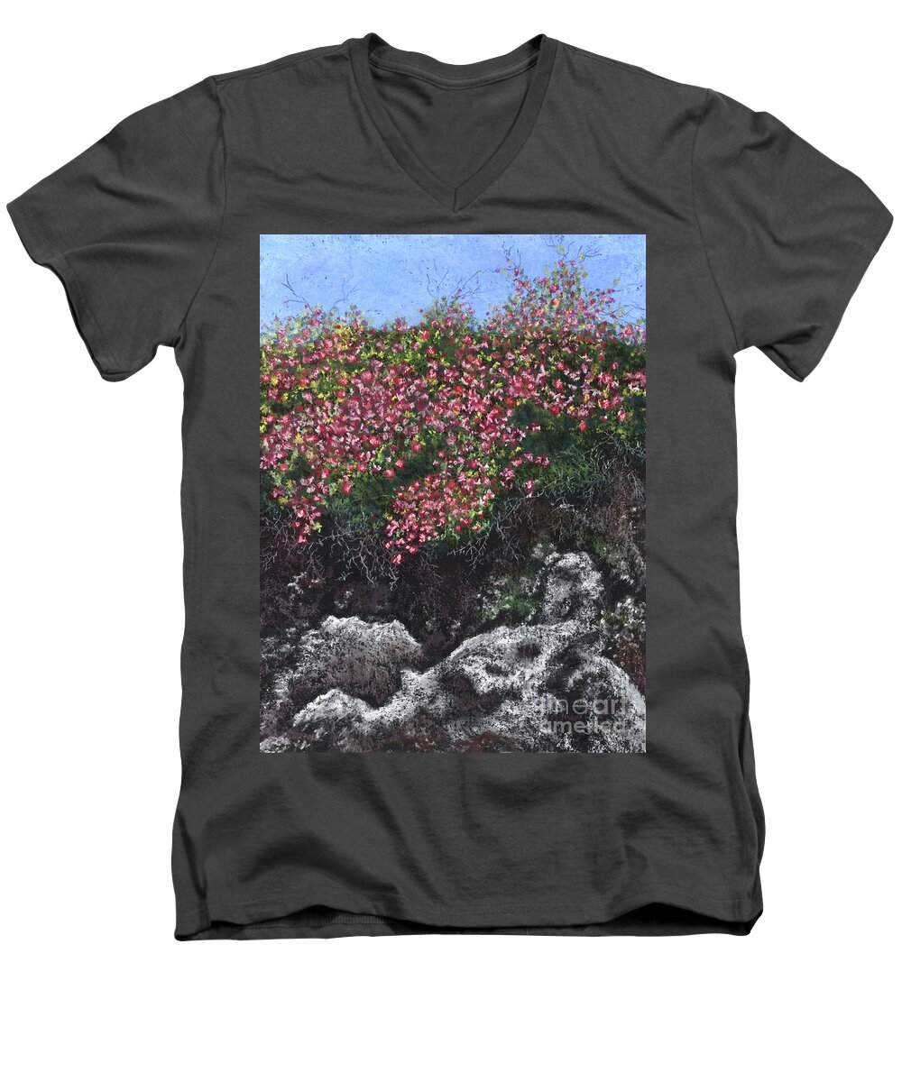 Flowers Men's V-Neck T-Shirt featuring the painting Coral Flowers by Ginny Neece