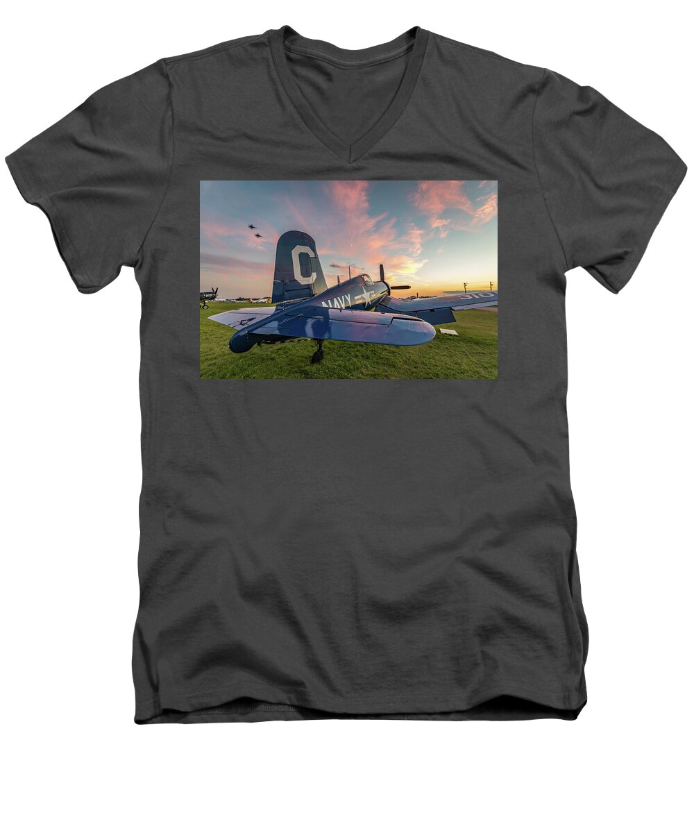 Corsair Men's V-Neck T-Shirt featuring the photograph Corsair Sunset by David Hart