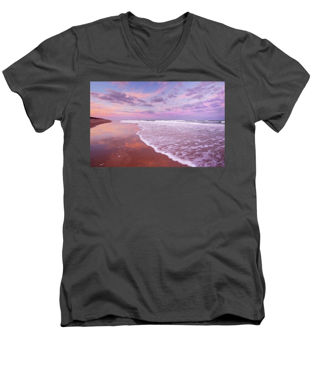 Cotton Candy Men's V-Neck T-Shirt featuring the photograph Cotton Candy Sunset. by Evelyn Garcia
