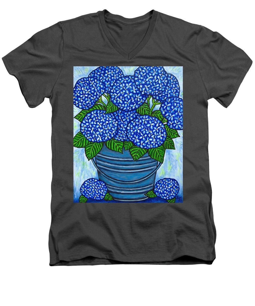 Blue Men's V-Neck T-Shirt featuring the painting Country Blues by Lisa Lorenz