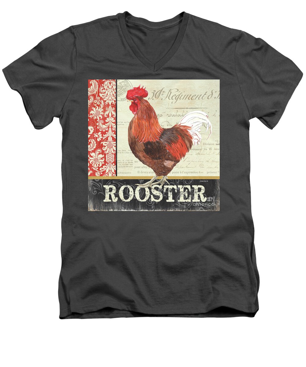 Chicken Men's V-Neck T-Shirt featuring the painting Country Rooster 2 by Debbie DeWitt