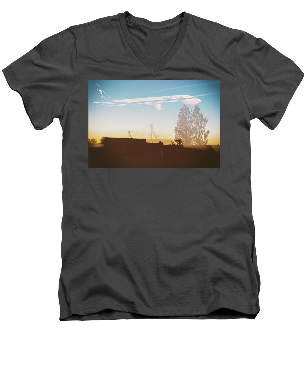 Boeing Men's V-Neck T-Shirt featuring the digital art Countryside Boeing by Victor Grigoryev