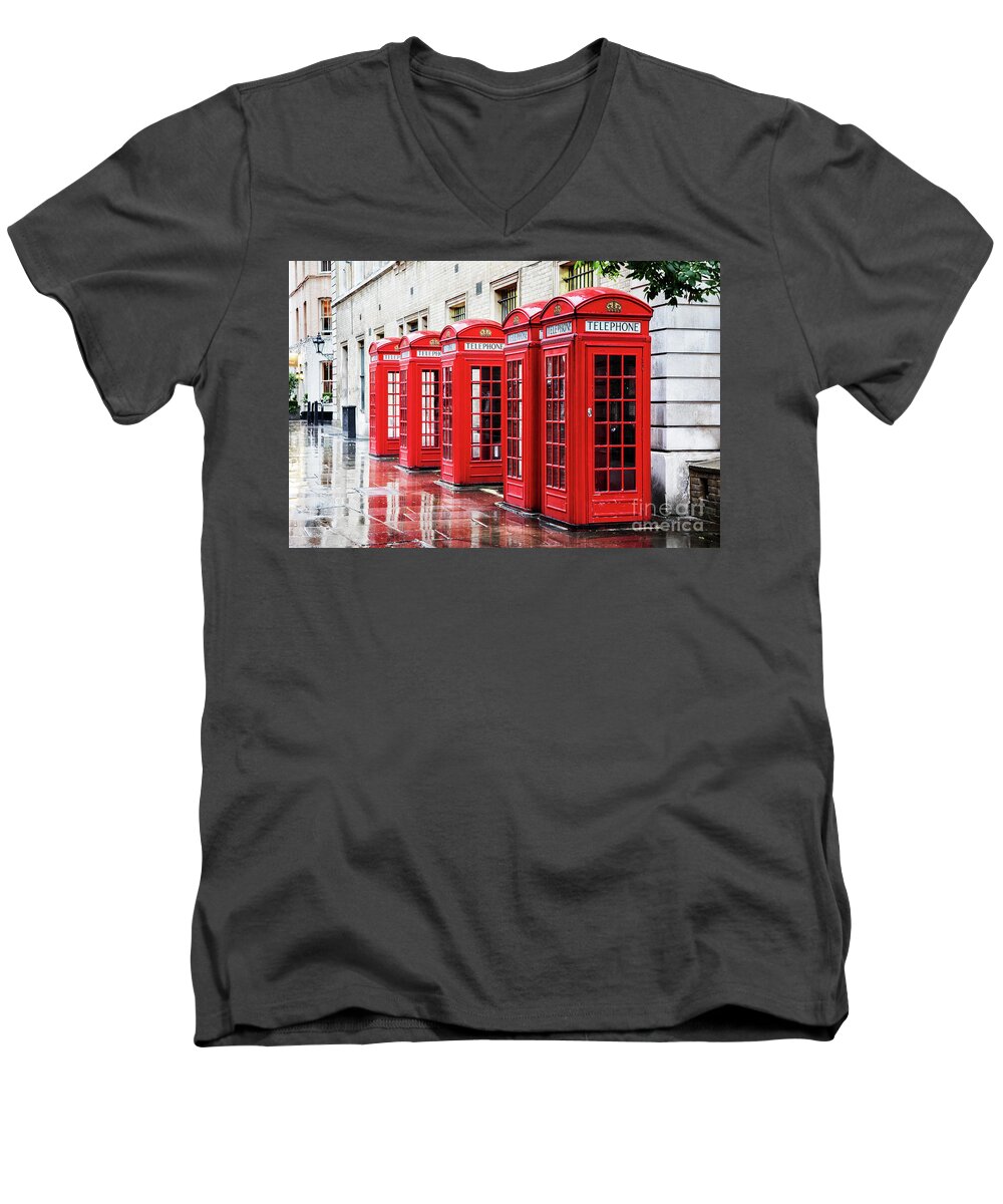 London Men's V-Neck T-Shirt featuring the photograph Covent Garden phone boxes by Jane Rix