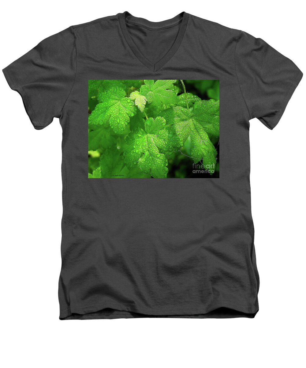 Leaves Men's V-Neck T-Shirt featuring the photograph Covered in Rain Drops by Michele Penner