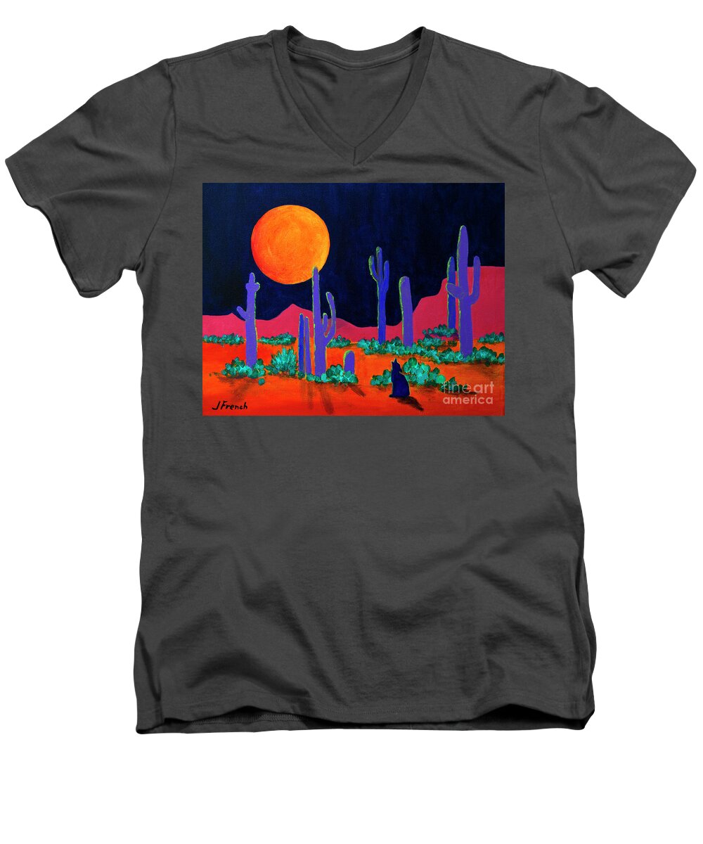 Art Men's V-Neck T-Shirt featuring the painting Coyote Moon by Jeanette French