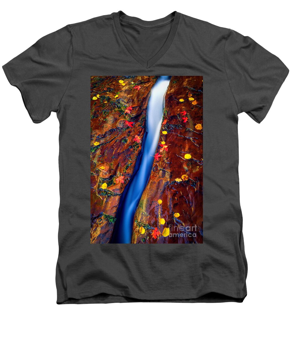 America Men's V-Neck T-Shirt featuring the photograph Crack in the Rock by Inge Johnsson