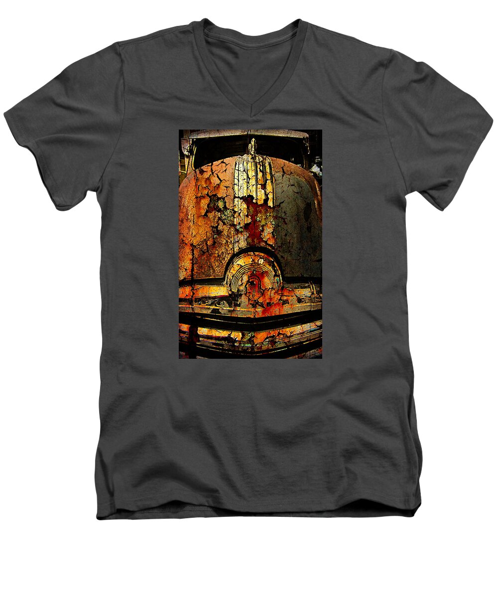 Car Men's V-Neck T-Shirt featuring the digital art Cracked Pontiac by Greg Sharpe