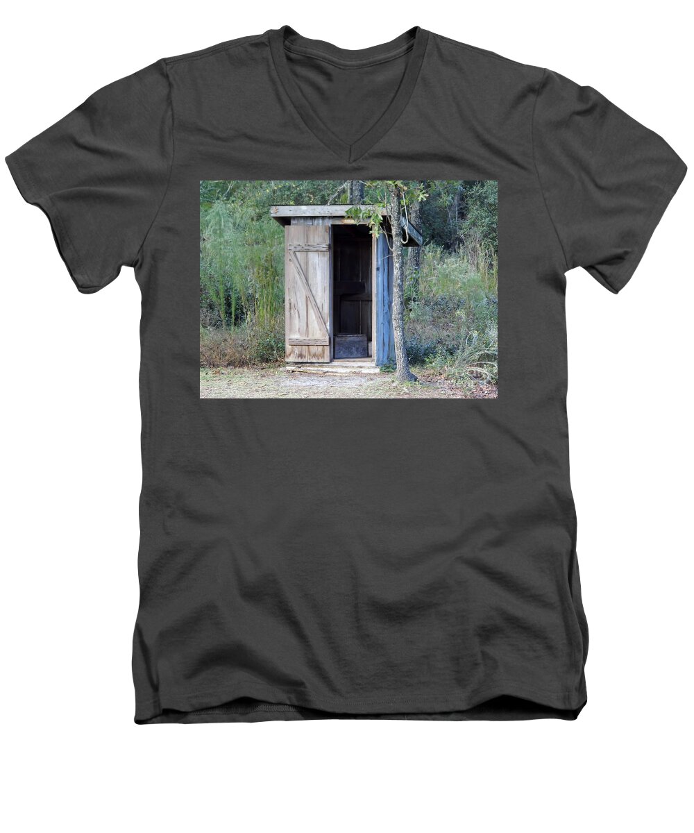 Outhouse Men's V-Neck T-Shirt featuring the photograph Cracker Out House by D Hackett