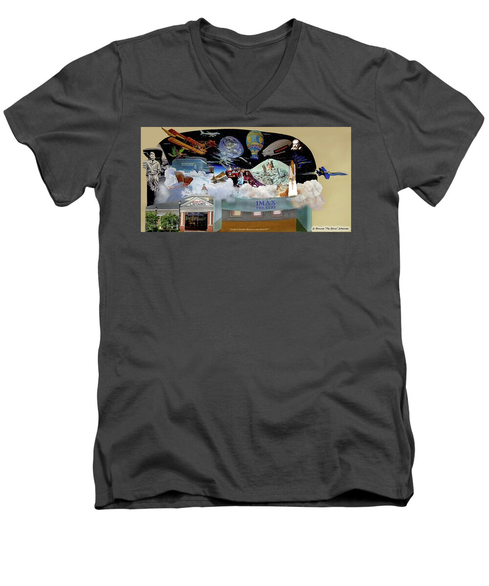 Cradle Of Aviation Museum Men's V-Neck T-Shirt featuring the painting Cradle of Aviation Museum by Bonnie Siracusa