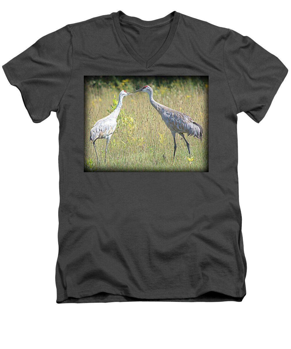 Crane Men's V-Neck T-Shirt featuring the photograph Crane Stories by Kimberly Woyak