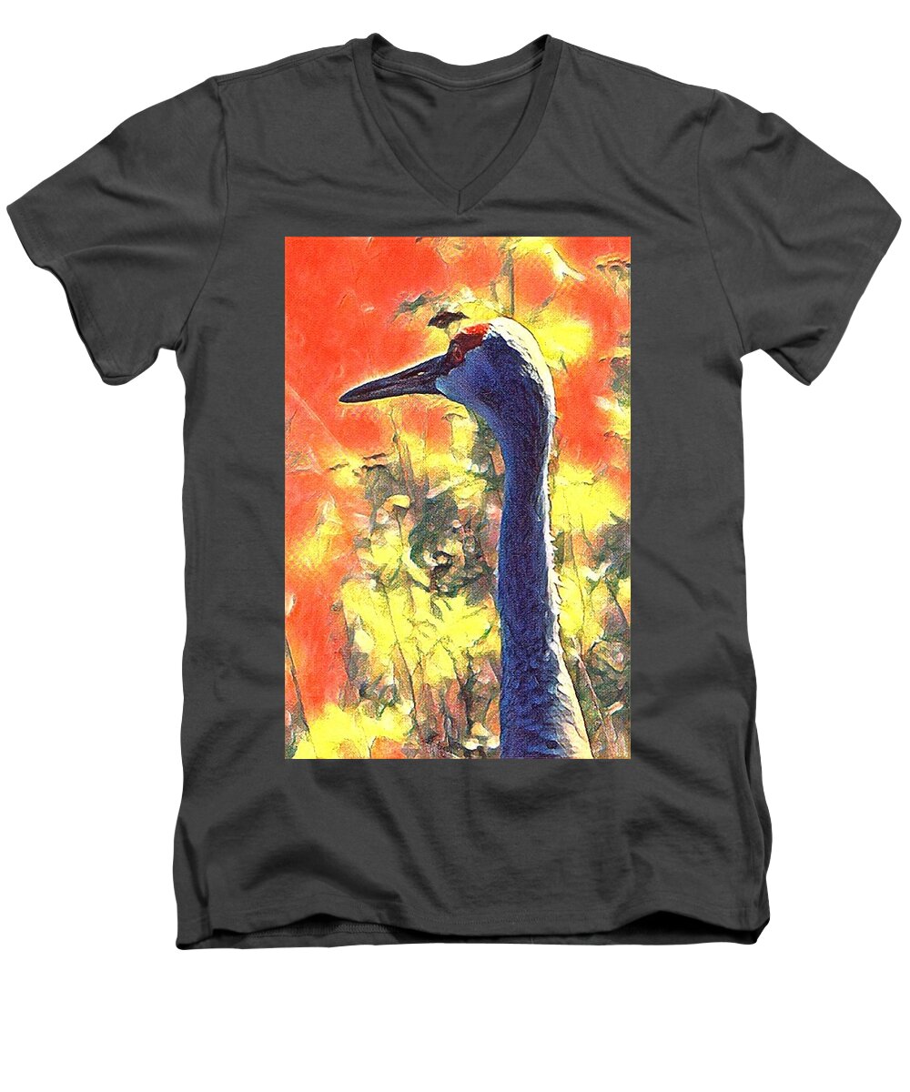  Men's V-Neck T-Shirt featuring the photograph Crane View by Kimberly Woyak