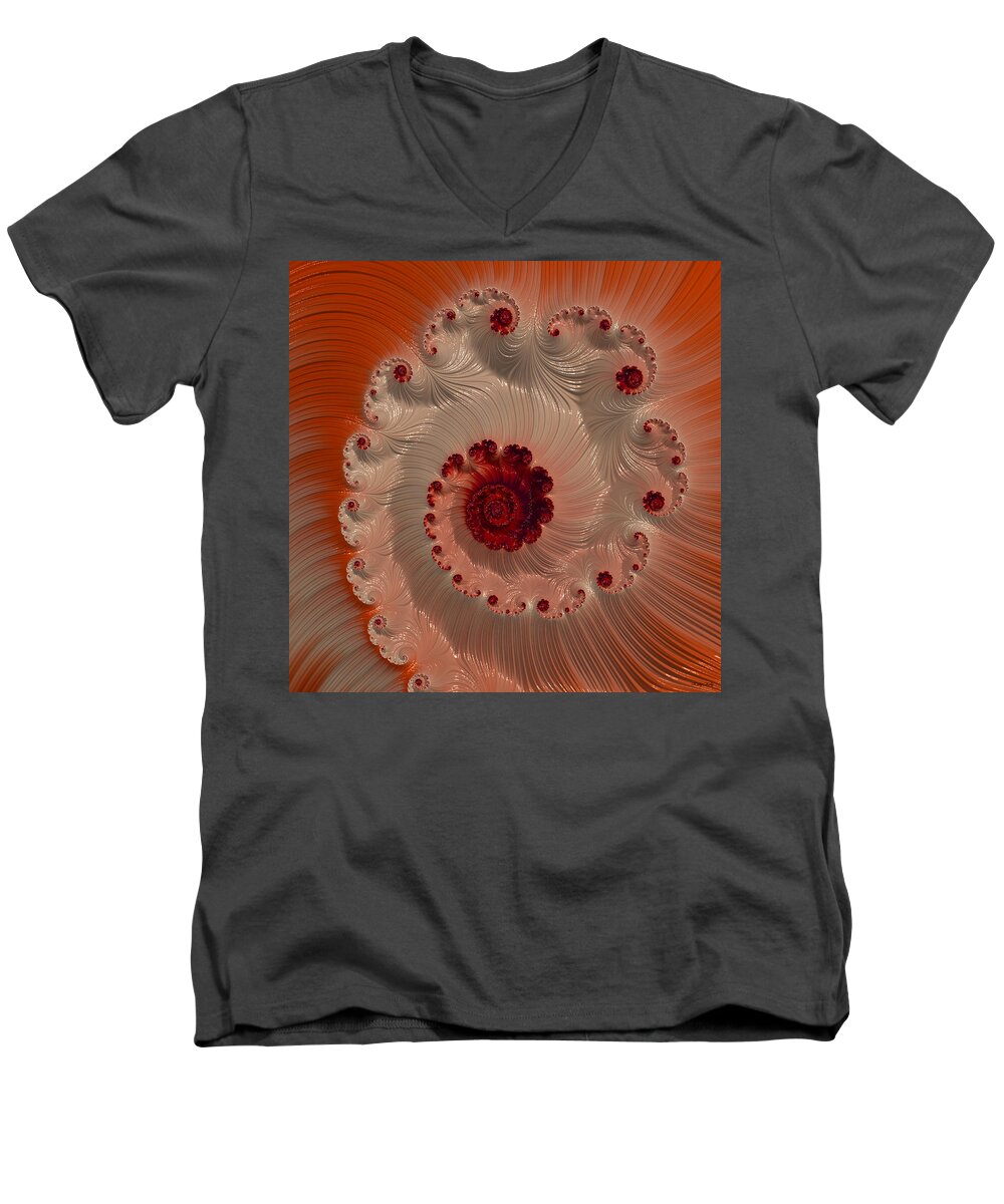 Fractal Men's V-Neck T-Shirt featuring the digital art Cream with Cherry Swirl by Kathy Kelly