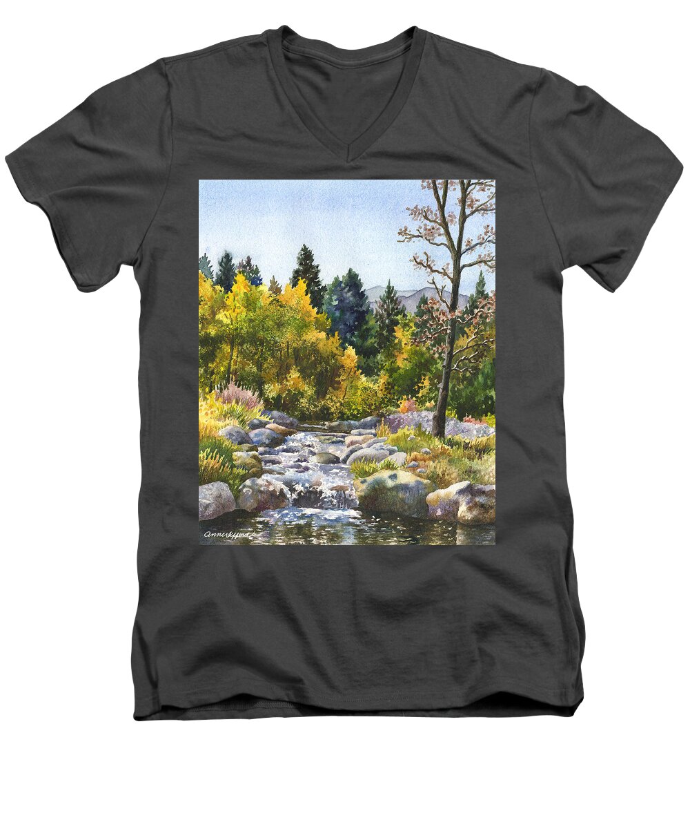 Rocky Mountain Painting Men's V-Neck T-Shirt featuring the painting Creek at Caribou by Anne Gifford