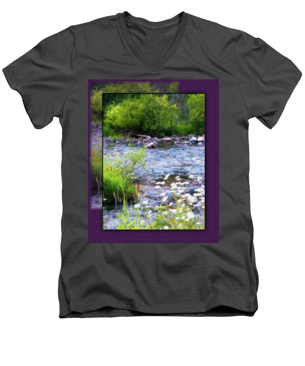 River Men's V-Neck T-Shirt featuring the photograph Creek Daisys by Susan Kinney