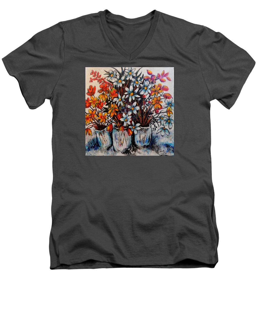 Colour Men's V-Neck T-Shirt featuring the painting Crescendo of flowers by Jeremy Holton