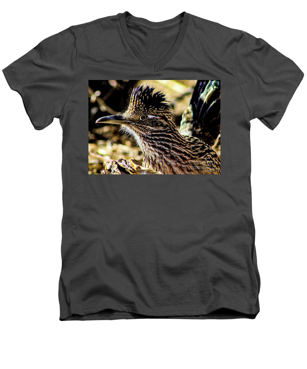 Bird Men's V-Neck T-Shirt featuring the photograph Cresting Roadrunner by Adam Morsa