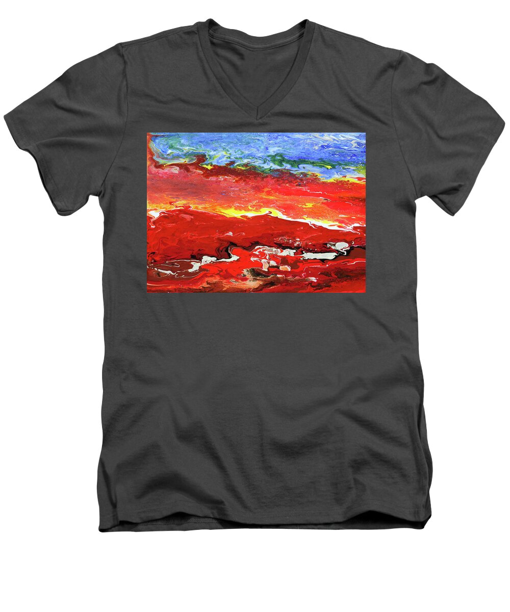 Fusionart Men's V-Neck T-Shirt featuring the painting Crimson Drift by Ralph White