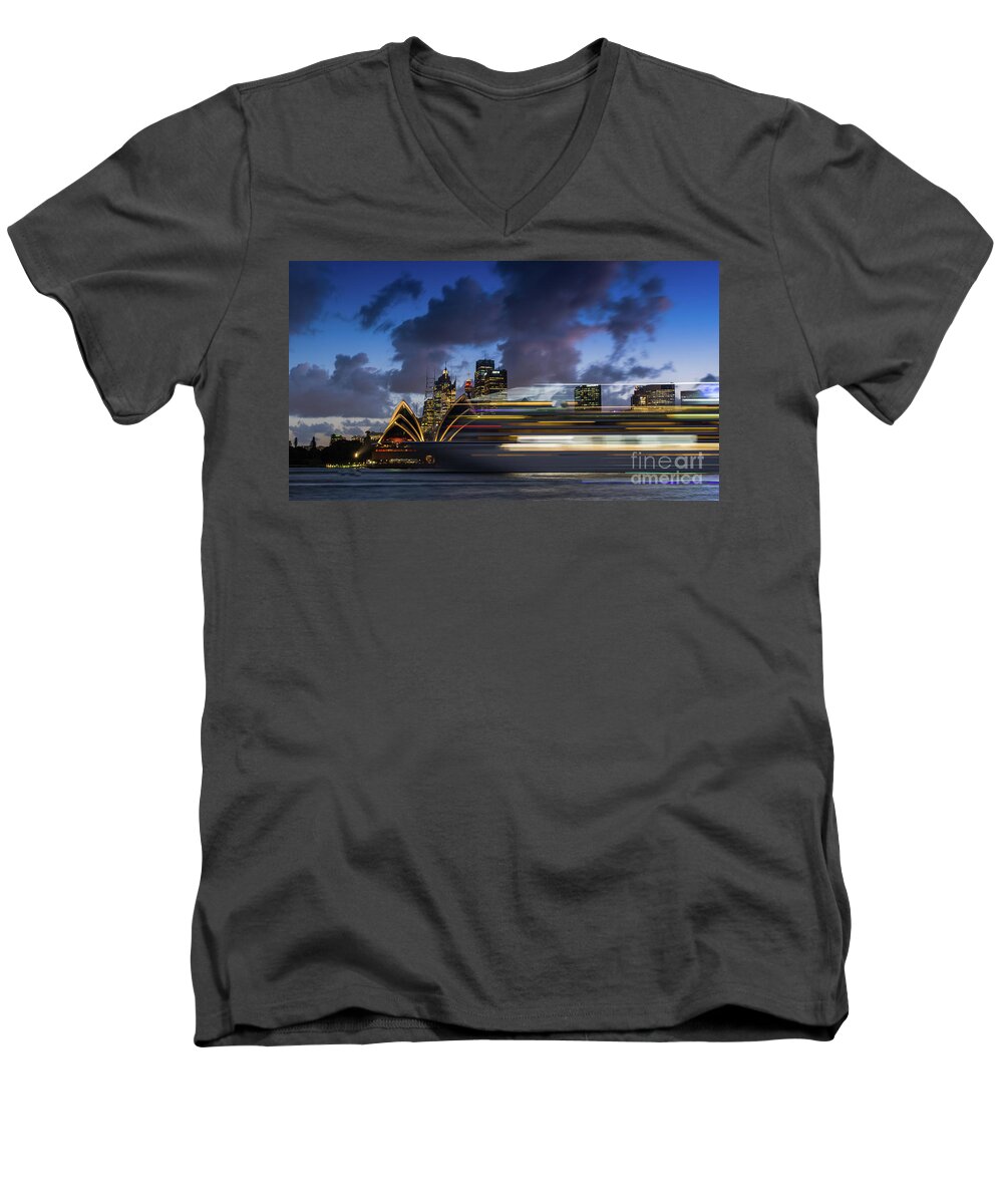Sydney Men's V-Neck T-Shirt featuring the photograph Cruise ship Sydney Harbour by Andrew Michael