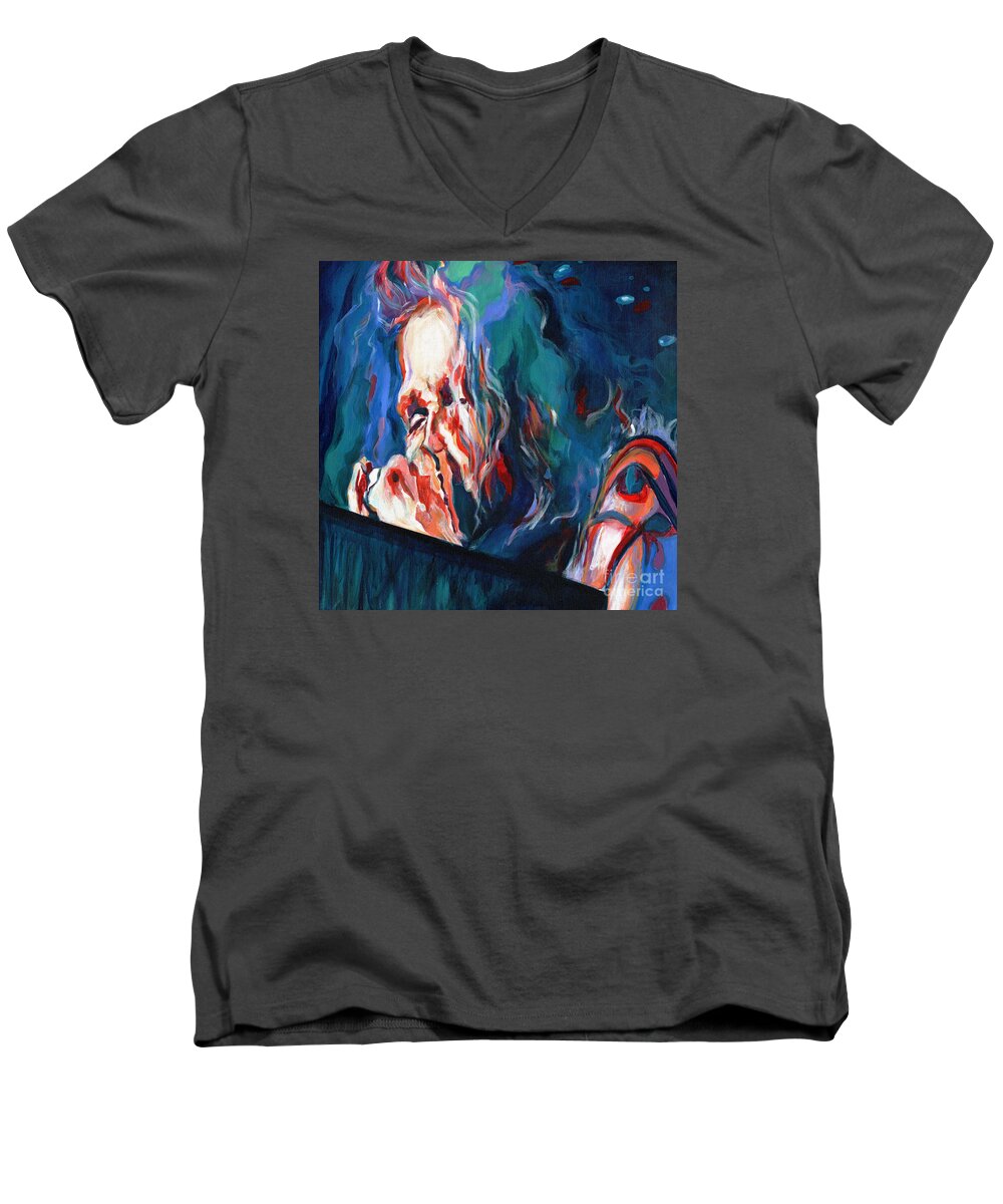 Contemporary Men's V-Neck T-Shirt featuring the painting Love is sweet misery. Steven Tyler by Tanya Filichkin