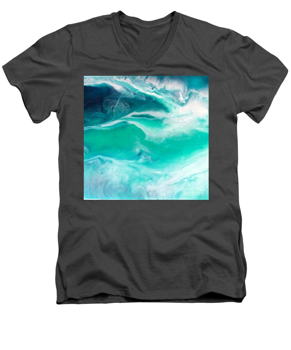 Crystal Men's V-Neck T-Shirt featuring the painting Crystal wave12 by Kumiko Mayer
