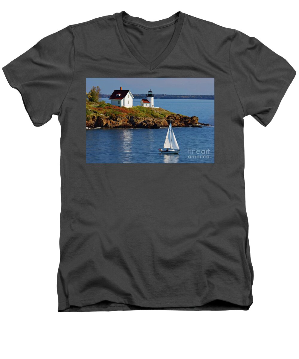 Painting Men's V-Neck T-Shirt featuring the photograph Curtis Island Lighthouse - D002652b by Daniel Dempster