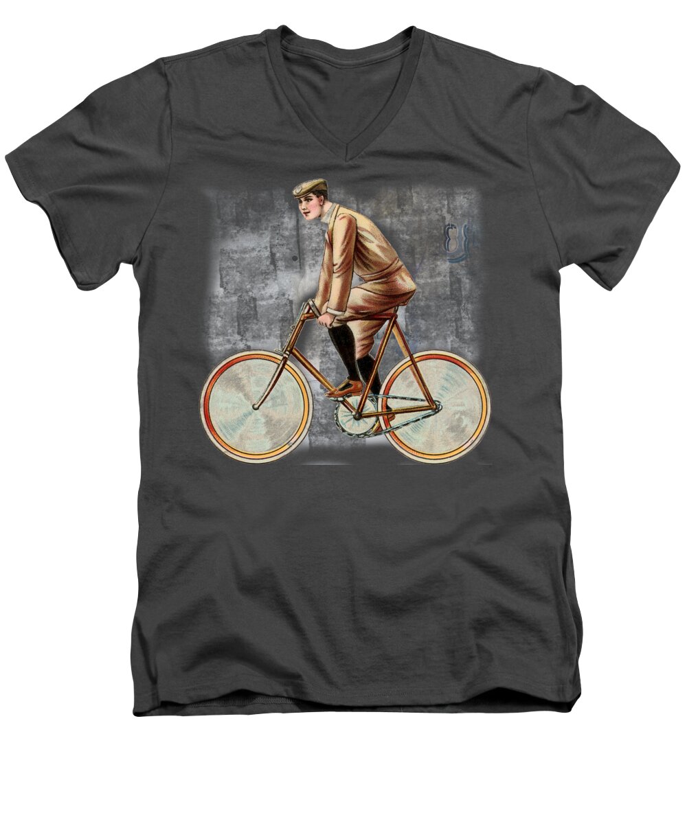 Cycling Man T Shirt Design Men's V-Neck T-Shirt featuring the digital art Cycling Man T Shirt Design by Bellesouth Studio