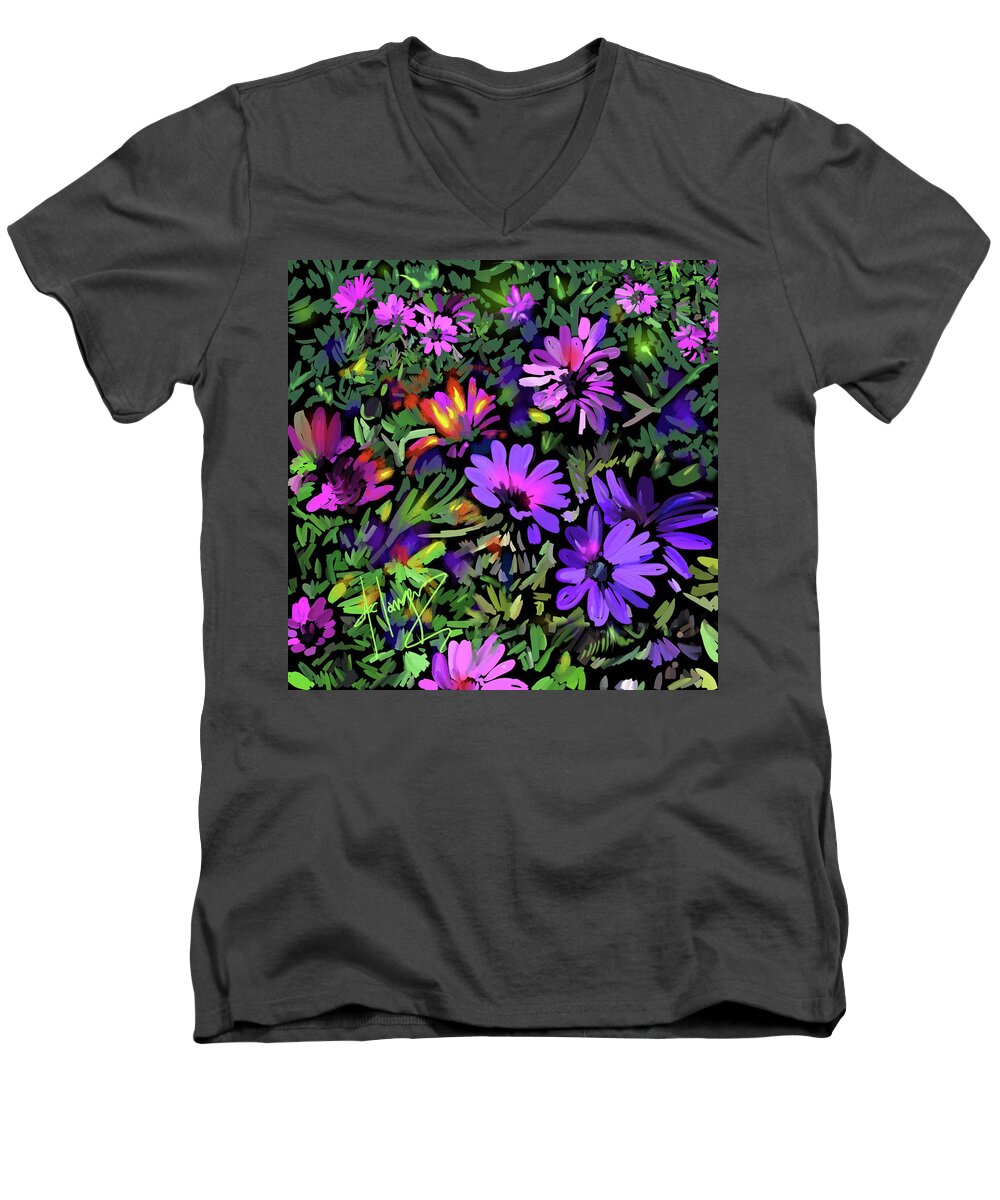 Dc Langer Men's V-Neck T-Shirt featuring the painting Daisy Garden by DC Langer