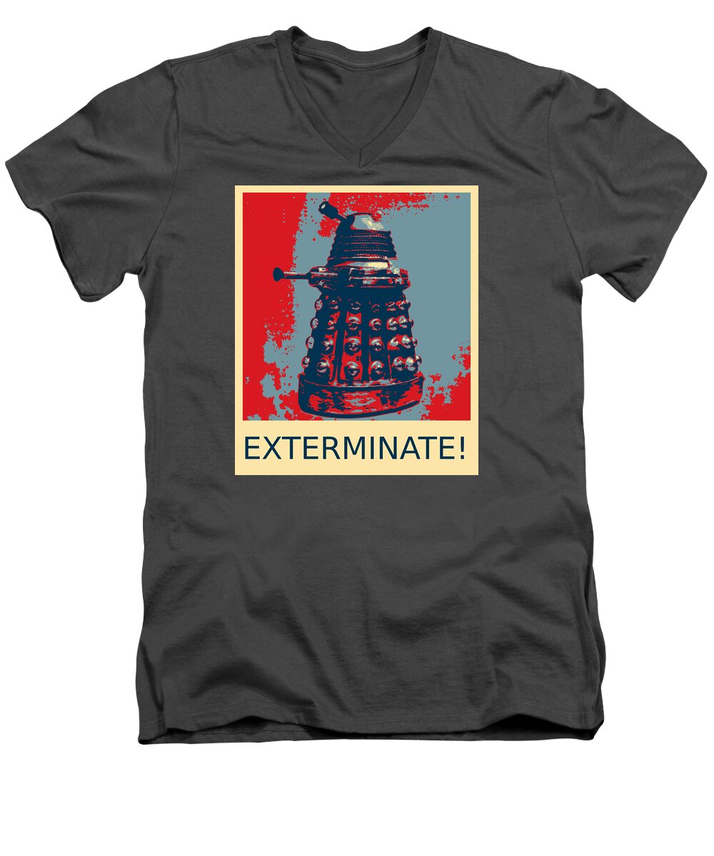 Richard Reeve Men's V-Neck T-Shirt featuring the photograph Dalek - Exterminate by Richard Reeve