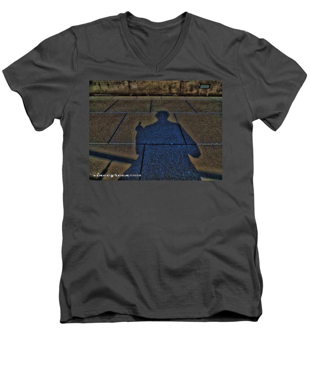 Man Men's V-Neck T-Shirt featuring the digital art Damn Shadow Figure by Vincent Green