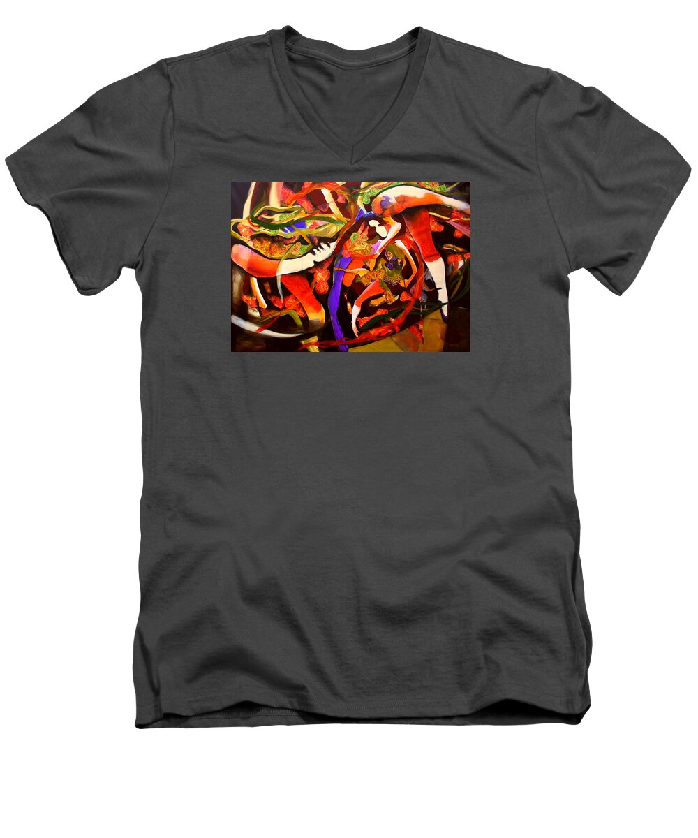 Irish Men's V-Neck T-Shirt featuring the painting Dance Frenzy by Georg Douglas