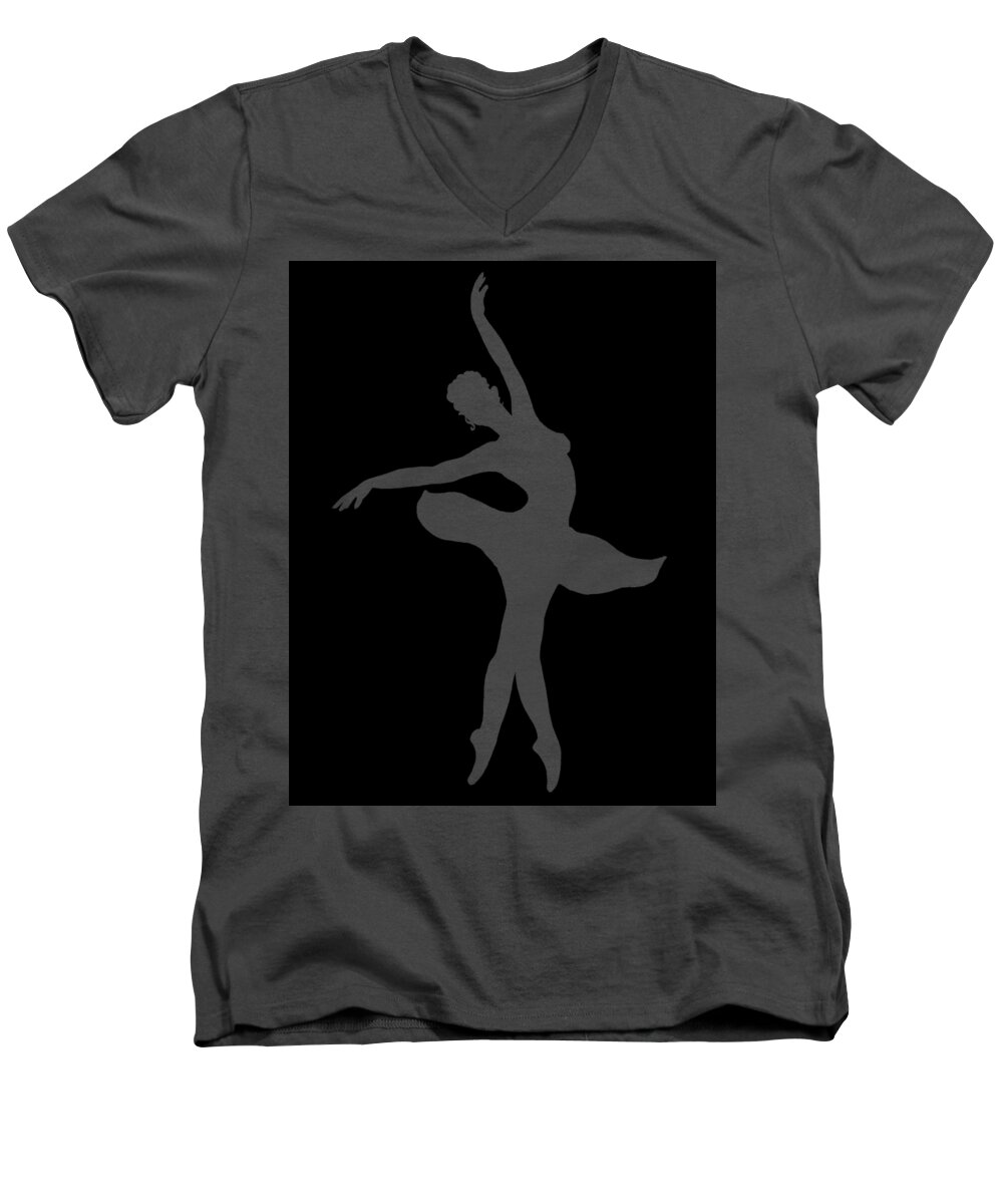 Ballerina Men's V-Neck T-Shirt featuring the painting Dancing Ballerina White Silhouette by Irina Sztukowski